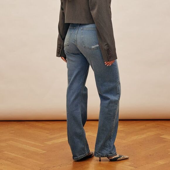 DJERF selvedge Jeans Mid-Wash Blue High Rise Extra Long Stretch Denim Size 27 - Picture 3 of 13